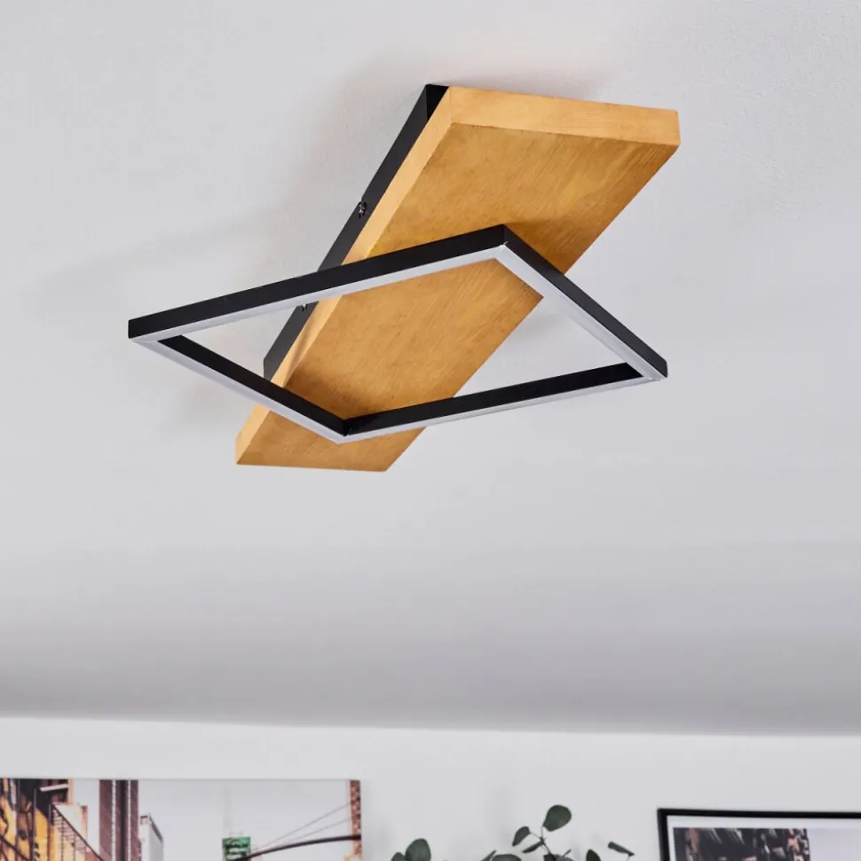 Plafonnierpompu Led Bois Clair, Noir, 1 Lumiere