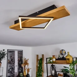 Plafonnierpompu Led Bois Clair, Noir, 1 Lumiere