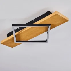 Plafonnierpompu Led Bois Clair, Noir, 1 Lumiere