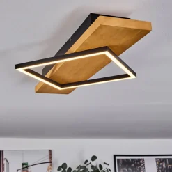 Plafonnierpompu Led Bois Clair, Noir, 1 Lumiere