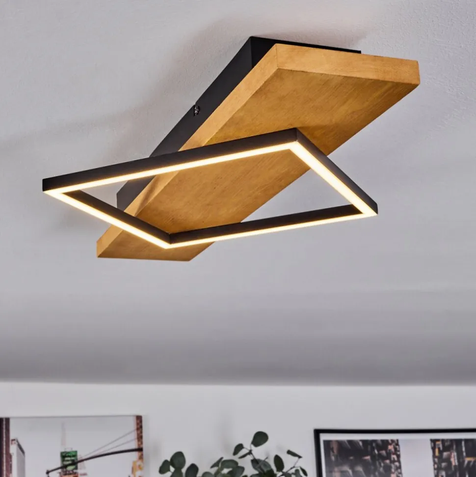 Plafonnierpompu Led Bois Clair, Noir, 1 Lumiere