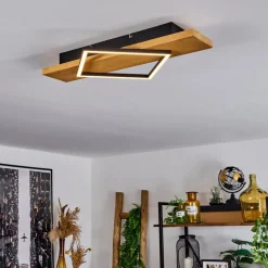 Plafonnierpompu Led Bois Clair, Noir, 1 Lumiere