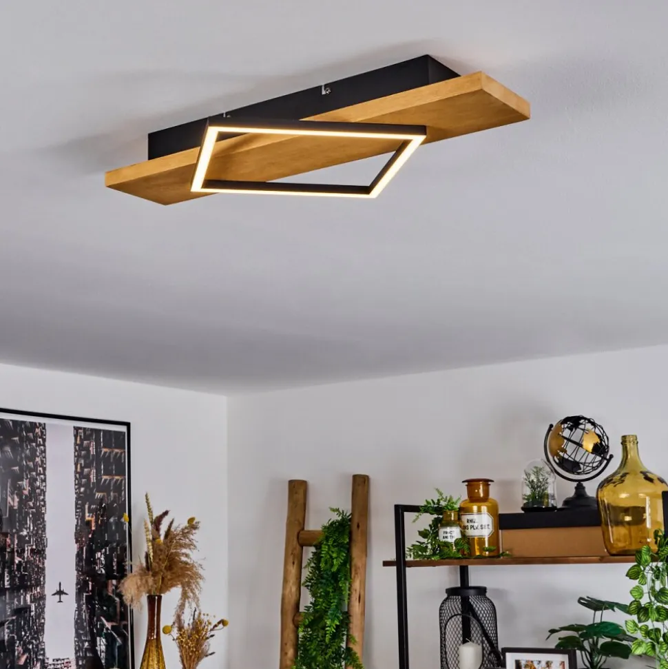 Plafonnierpompu Led Bois Clair, Noir, 1 Lumiere