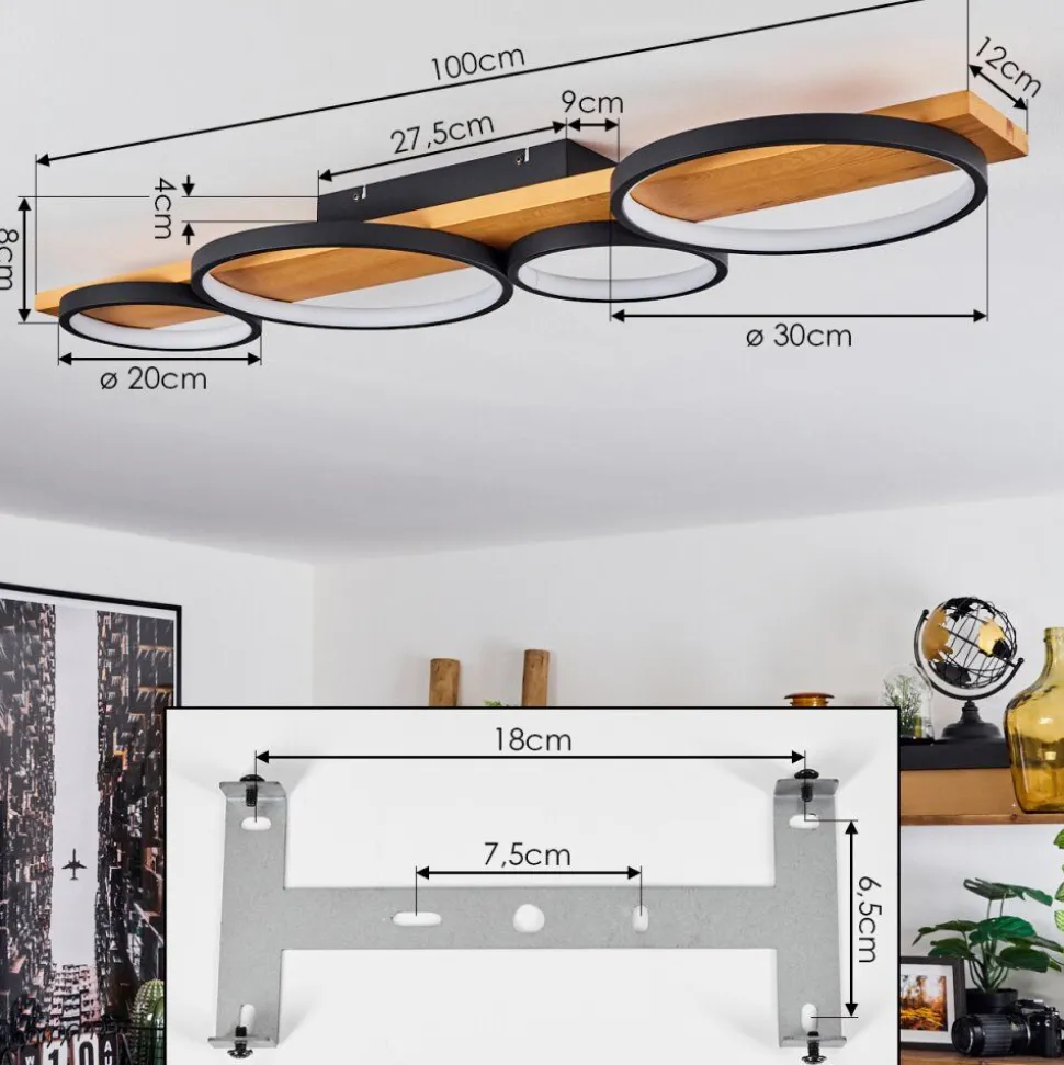 Plafonnierrodekro Led Bois Clair, Noir, 1 Lumiere