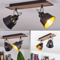 Plafonniersafari Chrome, Bois Fonce, Noir, 2 Lumieres