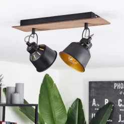 Plafonniersafari Chrome, Bois Fonce, Noir, 2 Lumieres