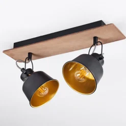 Plafonniersafari Chrome, Bois Fonce, Noir, 2 Lumieres