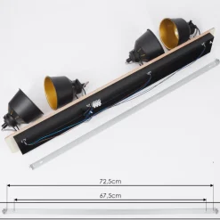 Plafonniersafari Chrome, Bois Clair, Noir, 4 Lumieres