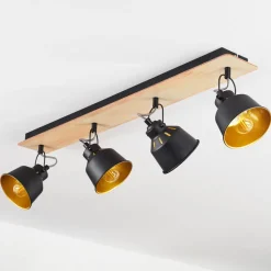 Plafonniersafari Chrome, Bois Clair, Noir, 4 Lumieres
