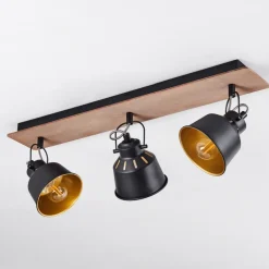 Plafonniersafari Chrome, Bois Fonce, Noir, 3 Lumieres
