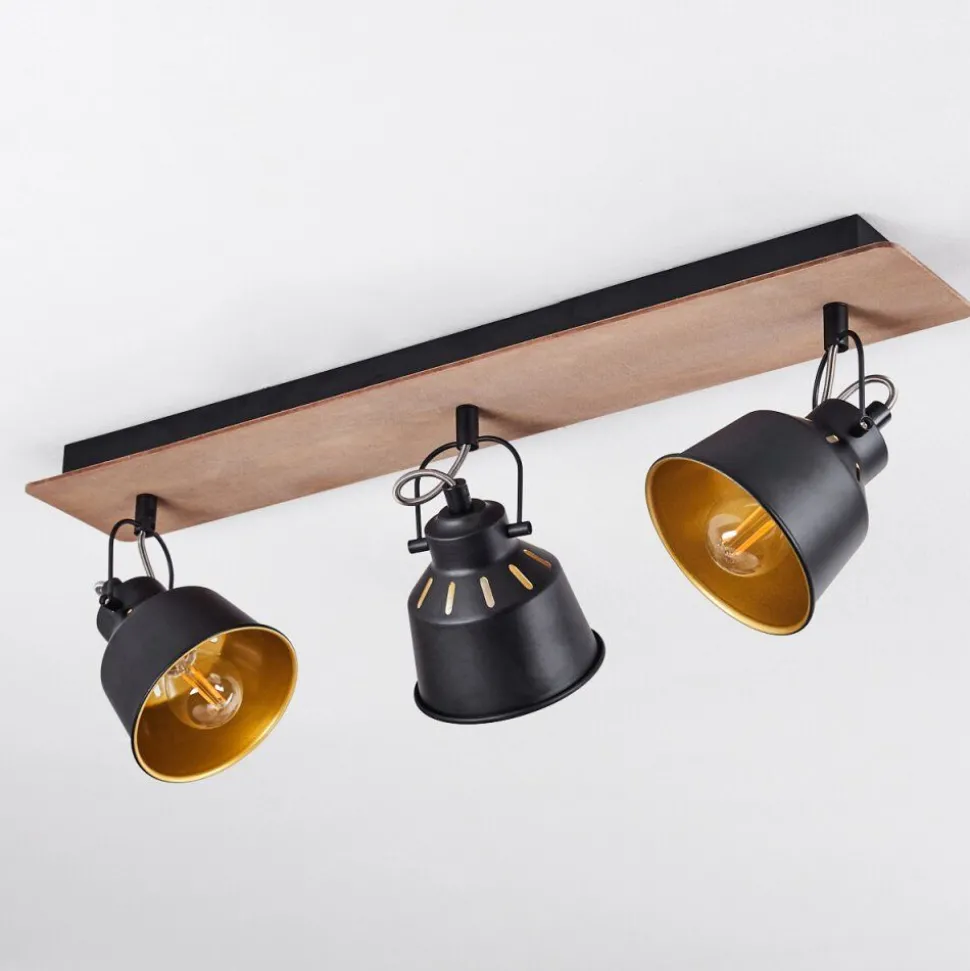 Plafonniersafari Chrome, Bois Fonce, Noir, 3 Lumieres