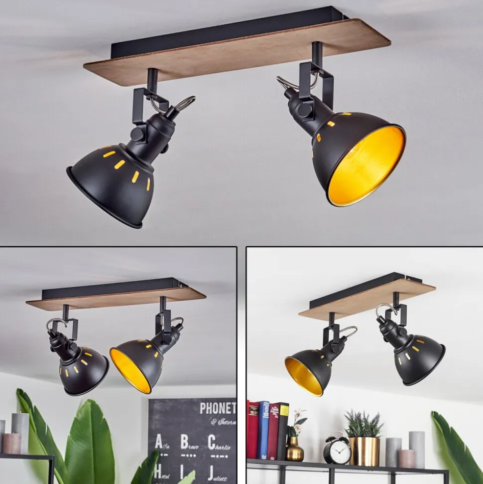 Plafonniertina Bois Fonce, Ecru, Noir, 2 Lumieres
