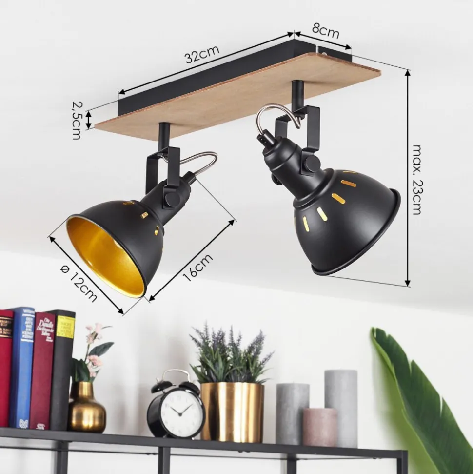 Plafonniertina Bois Fonce, Ecru, Noir, 2 Lumieres