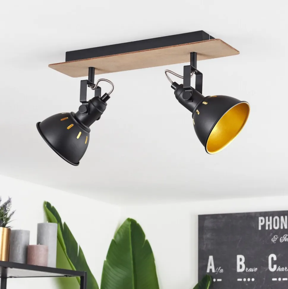 Plafonniertina Bois Fonce, Ecru, Noir, 2 Lumieres