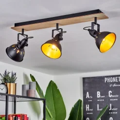 Plafonniertina Chrome, Bois Clair, Noir, 3 Lumieres