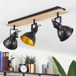 Plafonniertina Chrome, Bois Clair, Noir, 3 Lumieres