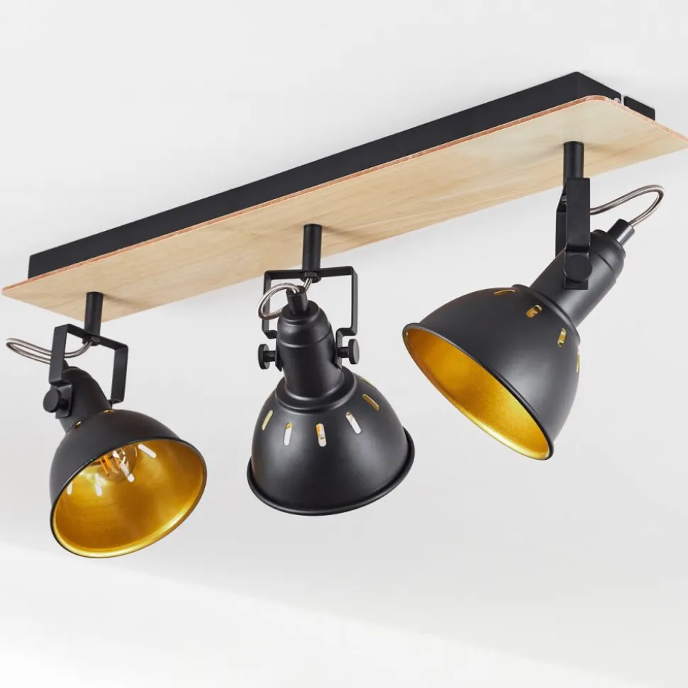 Plafonniertina Chrome, Bois Clair, Noir, 3 Lumieres