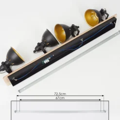 Plafonniertina Chrome, Bois Clair, Noir, 4 Lumieres