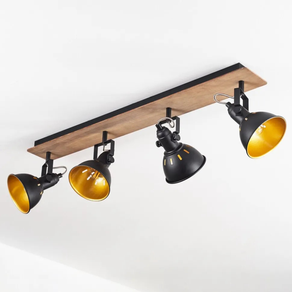 Plafonniertina Chrome, Bois Fonce, Noir, 4 Lumieres