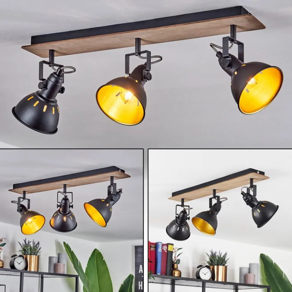 Plafonniertina Chrome, Bois Fonce, Noir, 3 Lumieres
