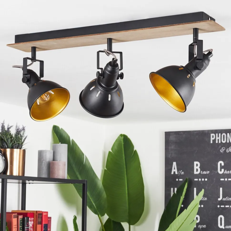 Plafonniertina Chrome, Bois Fonce, Noir, 3 Lumieres