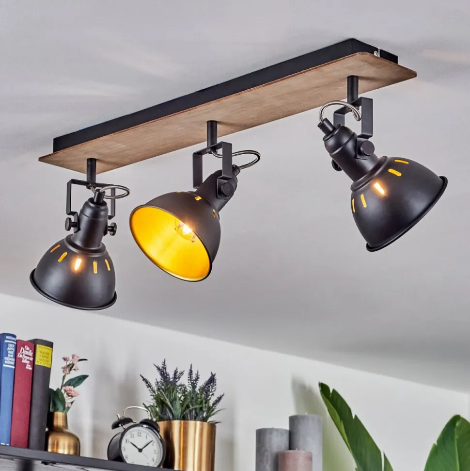 Plafonniertina Chrome, Bois Fonce, Noir, 3 Lumieres