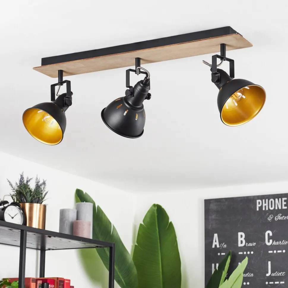 Plafonniertina Chrome, Bois Fonce, Noir, 3 Lumieres