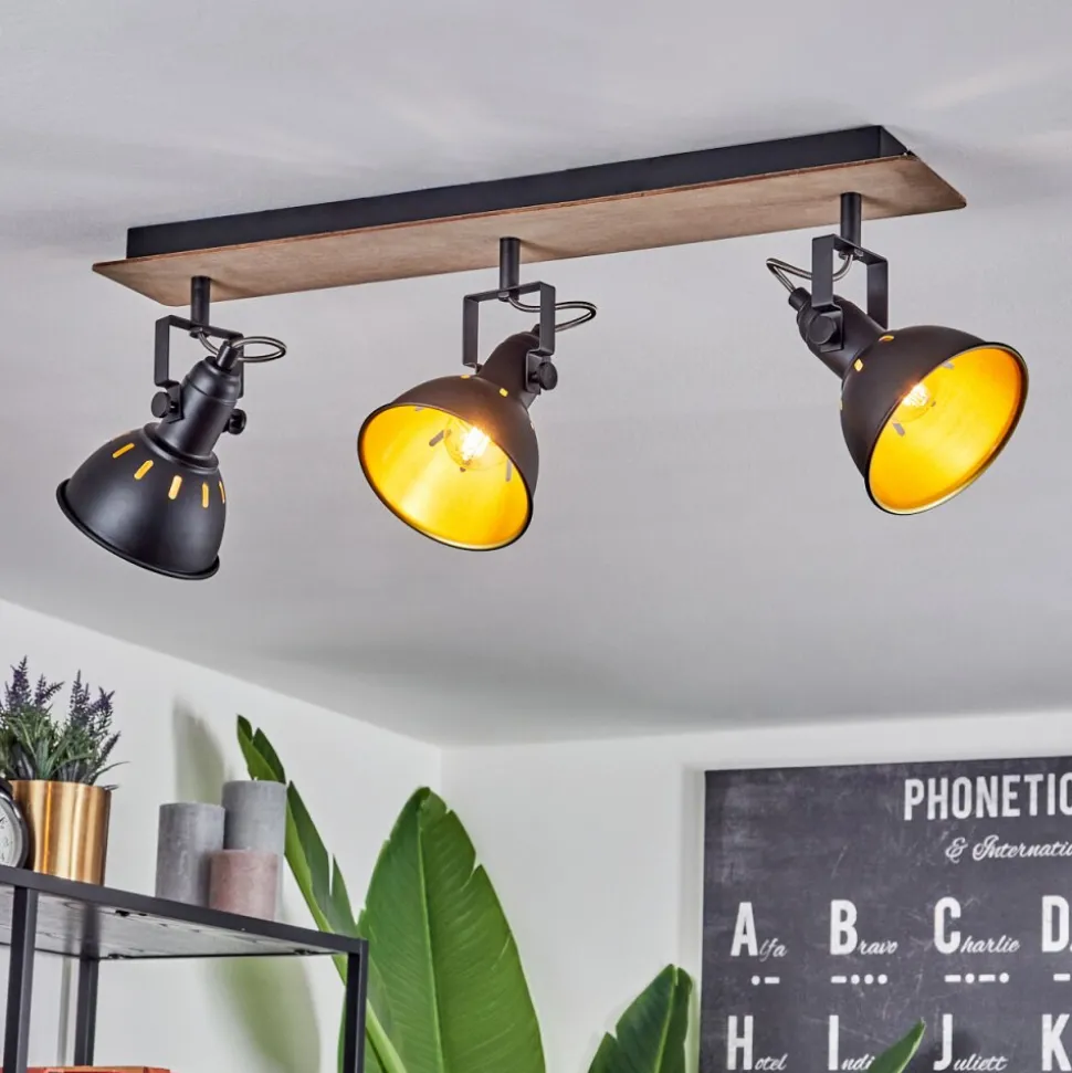 Plafonniertina Chrome, Bois Fonce, Noir, 3 Lumieres