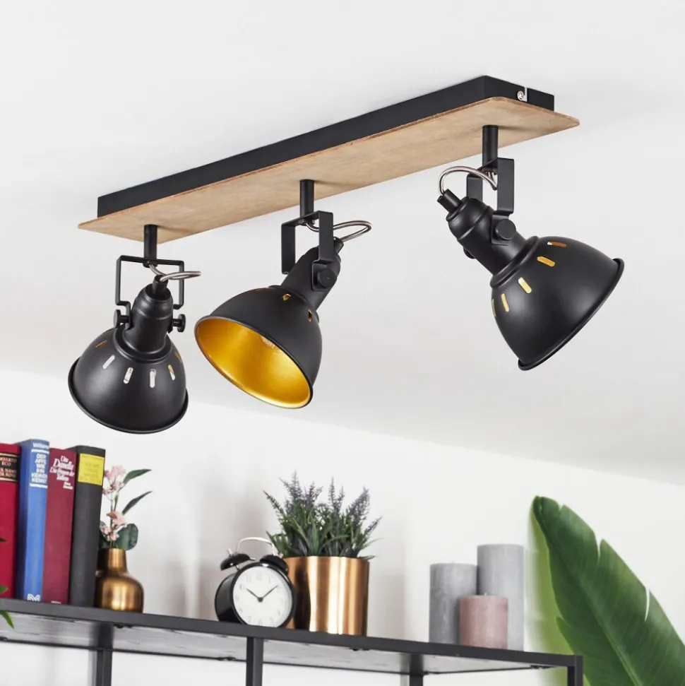 Plafonniertina Chrome, Bois Fonce, Noir, 3 Lumieres