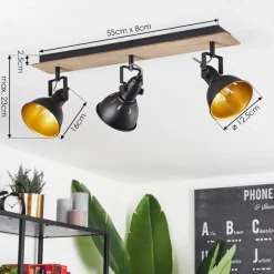 Plafonniertina Chrome, Bois Fonce, Noir, 3 Lumieres