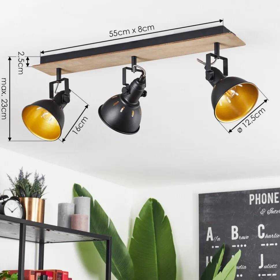 Plafonniertina Chrome, Bois Fonce, Noir, 3 Lumieres