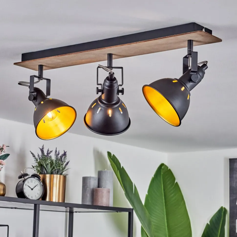 Plafonniertina Chrome, Bois Fonce, Noir, 3 Lumieres