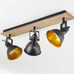 Plafonniertina Chrome, Bois Fonce, Noir, 3 Lumieres