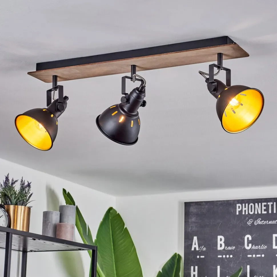 Plafonniertina Chrome, Bois Fonce, Noir, 3 Lumieres