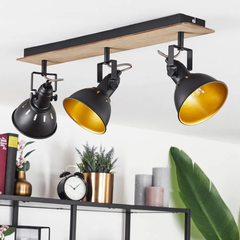 Plafonniertina Chrome, Bois Fonce, Noir, 3 Lumieres