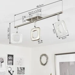 Plafonniervillenauxe Led Chrome, Nickel Mat, 3 Lumieres