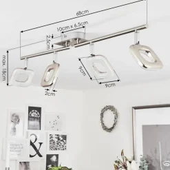 Plafonniervillenauxe Led Chrome, Nickel Mat, 4 Lumieres
