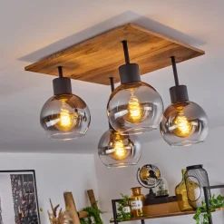 Plafonniervouhet Brun, Couleur Bois, Noir, 4 Lumieres