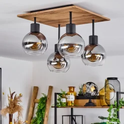 Plafonniervouhet Brun, Couleur Bois, Noir, 4 Lumieres