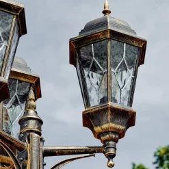 Reverbere Hongkong Or, Laiton, Transparent, 3 Lumieres