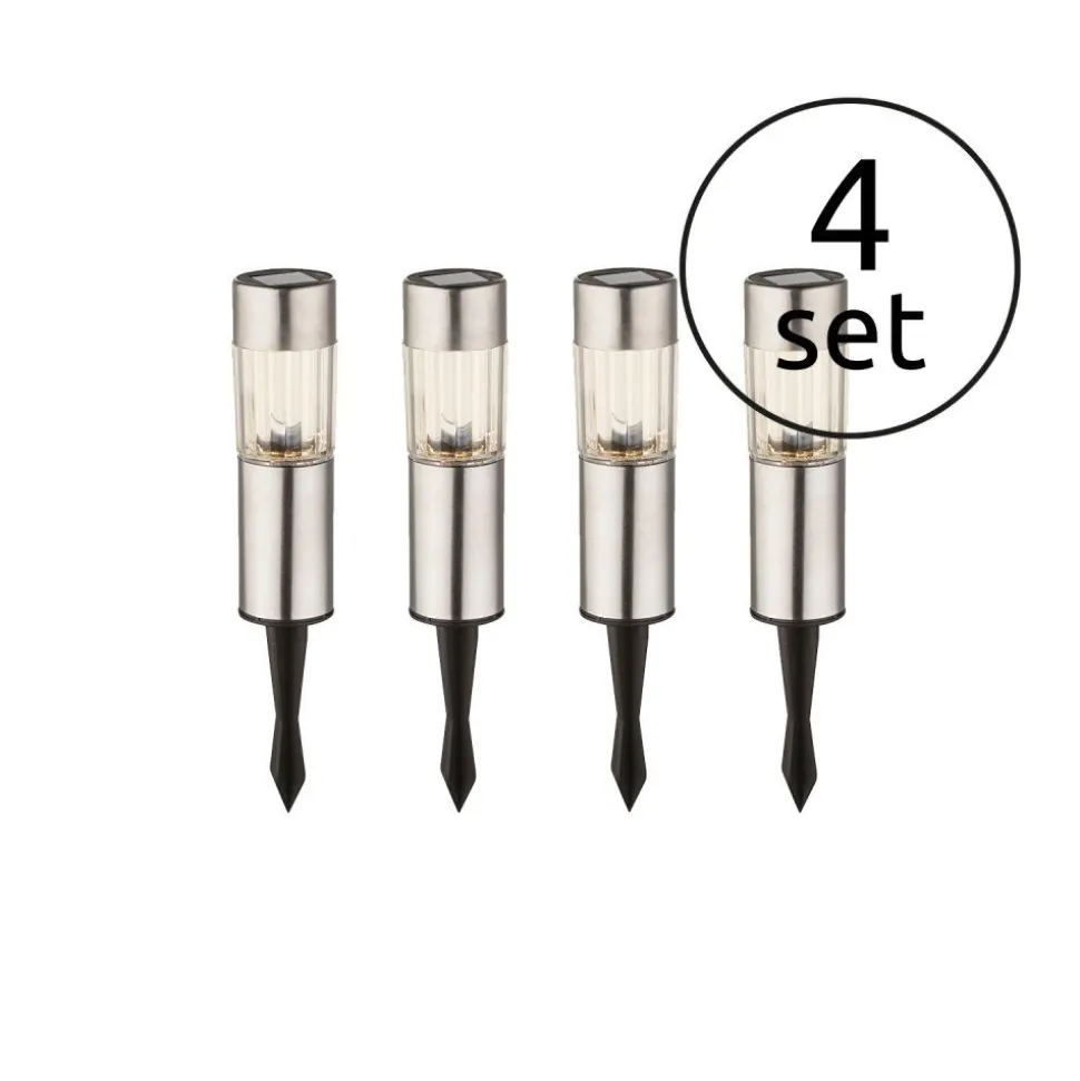 Set De Bornes Lumineuses Solaires Globo Led Acier Inoxydable, 4 Lumieres