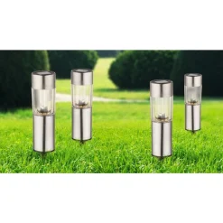 Set De Bornes Lumineuses Solaires Globo Led Acier Inoxydable, 4 Lumieres