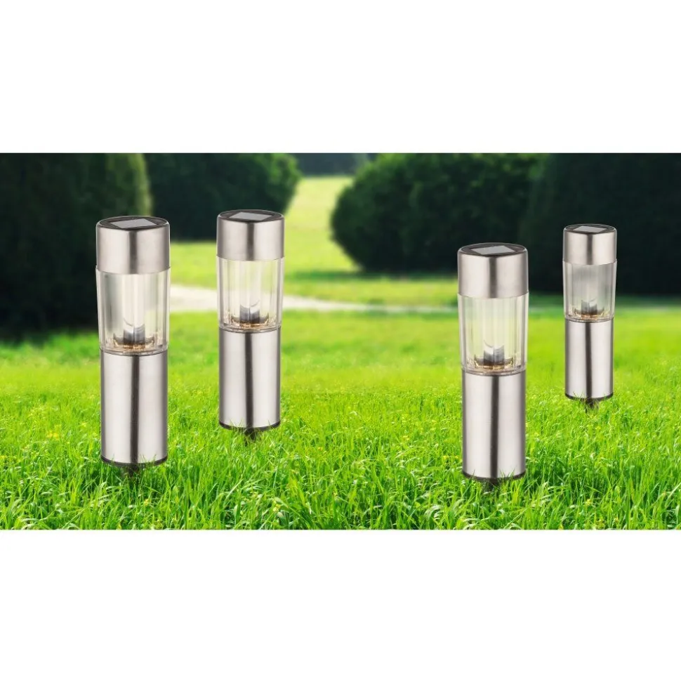 Set De Bornes Lumineuses Solaires Globo Led Acier Inoxydable, 4 Lumieres