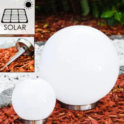 Set De Boules Lumineuses Solaires Led Acier Inoxydable, 2 Lumieres