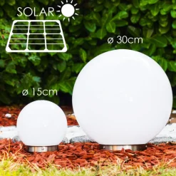 Set De Boules Lumineuses Solaires Led Acier Inoxydable, 2 Lumieres