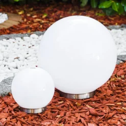 Set De Boules Lumineuses Solaires Led Acier Inoxydable, 2 Lumieres