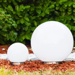Set De Boules Lumineuses Solaires Led Acier Inoxydable, 2 Lumieres
