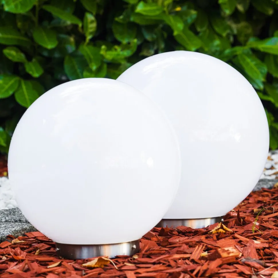 Set De Boules Lumineuses Solaires Led Acier Inoxydable, 2 Lumieres