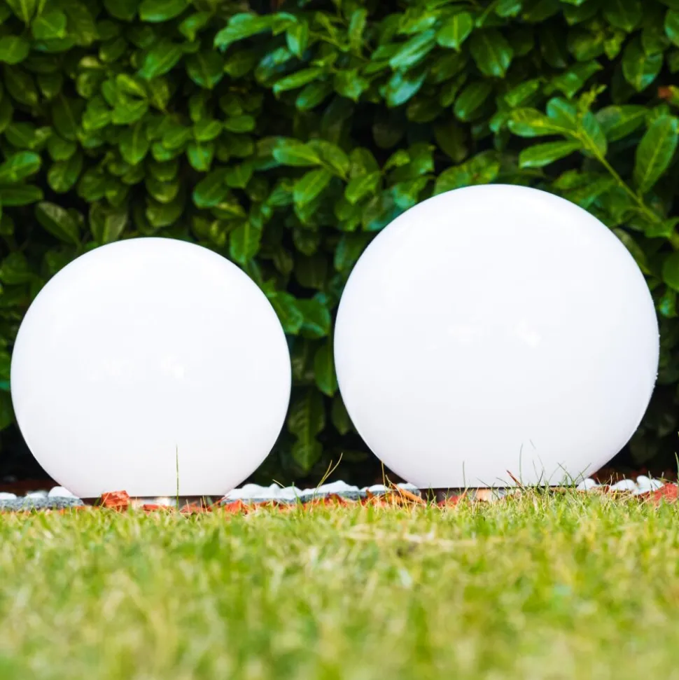 Set De Boules Lumineuses Solaires Led Acier Inoxydable, 2 Lumieres