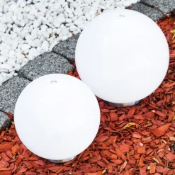 Set De Boules Lumineuses Solaires Led Acier Inoxydable, 2 Lumieres